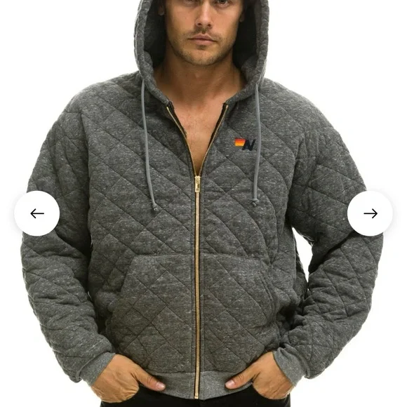 Aviator Nation: QUILTED ZIP HOODIE RELAXED - HEATHER GREY - Picture 11 of 11